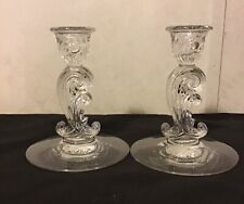 Pair Ornate Swirling Glass Taper/Pillar Candlestick Holders 5 3/4