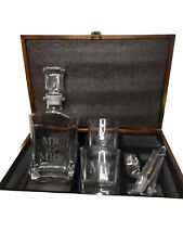 Personalized Mr. & Mrs. Whiskey Decanter Set with Wooden Box, Wedding Gift picture