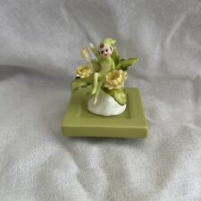 Vintage Napcoware Pixie Elf Figurine Bone China Flowers Napco w/ Square Stand picture