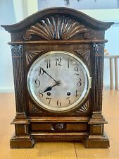 1910 Beautiful Antique Lenzkirch Very Large Mantel Clock Carved Solid Oak + Key picture