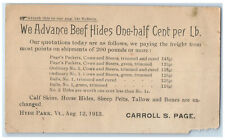 1913 We Advance Beef Hides Carroll S Page Hyde Park Vermont VT Postal Card picture
