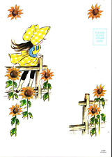 Vtg Postcard Girl w/ Bonnet Sunflowers Private Message Folding Fold Over & Seal picture