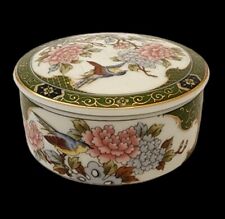 Vtg Asian Oriental Japanese Porcelain Covered Trinket Dish Bowl Green Gold 3.5