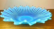 Vintage Fostoria Heirloom Blue Opalescent Blown Glass Crimped Ruffled  Bowl picture