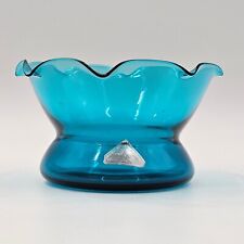 Vintage Morgantown Made In USA Blue Lead Crystal Ruffled Bowl picture