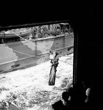 Atlantic Lt Comdr J T Blackburn rescued hoisted tanker to USS Santee Old Photo picture