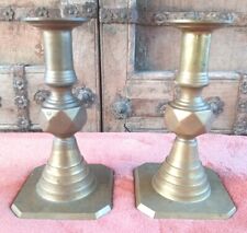 Pair Vintage Unusual Heavy Brass Candlesticks Taper Candle Holders 6 3/4