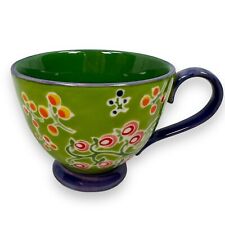 Anthropologie Bellina Blooms Mug Green Floral Twist Handle Pottery Footed Coffee picture