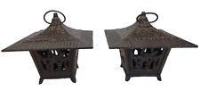 Pair Cast Iron Japanese Pagoda Lantern Tea Light Candle Holder Garden Dragonfly picture