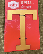 Holiday Time 5 inch Gold Heavy Metal Magnetic Letter T Stocking and Wreath Decor picture