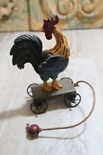 Vintage David Frykman “The Barnyard” Rooster Riding On Wagon Figurine 5.5in picture
