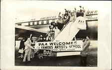 Pan Am American Airlines Airplane Famous Artists School Deplanes RPPC Postcard picture