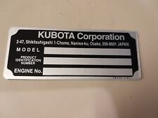 Kubota U17-3 Excavator #Kubota Data Plate Aluminum Blank picture
