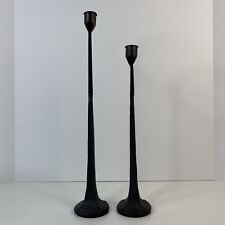 Primitive Hand Forged Candlesticks Metal Wrought Iron Brutalist Candlestick Set picture