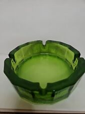 Vintage Mid-Century Large Heavy Textured Green Glass Ashtray 6” MCM picture