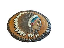 Native American Whipstitch Leather Belt Buckle Vintage Handmade RARE 4x3