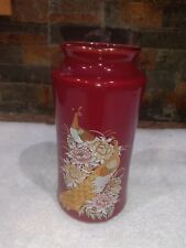 Vtg. Hand Painted Gold Accent Birds & Flowers Nagoya Japan Maroon Vase 6 in. H picture