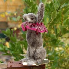 Needle felt Hare Needle felted hare, frilled ruff and glitter leaves picture