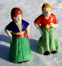 Vtg Salt Pepper Shakers Man With Pipe Woman Ceramic Japan cork stoppers 2 7/8
