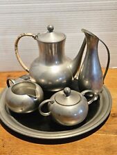 Royal Holland Pewter Tea Pot Creamer & Sugar, Serving Plate, Vessel 7 PC Set picture