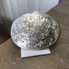 Vintage Western Montana Silversmiths Silver Plated Flower Swirl Belt Buckle picture