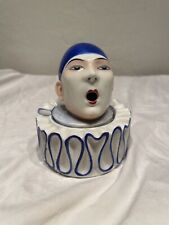 VINTAGE ART DECO BECQUEREL ALADIN FRENCH PORCELAIN PIERROT CLOWN INKWELL picture