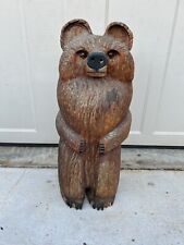 Vintage Chainsaw Carved  Wood  Brown Grizzly Bear Rustic Wood Carving Animals picture