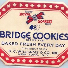 c1930s Royal Scarlet Bridge Cookies Label R.C Williams Embossed Vtg Original C24 picture