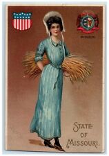 1908 Pretty Woman With Wheat State Of Missouri Lafayette MO Embossed Postcard picture
