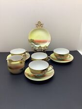 Antique Noritake Hand Painted Porcelain 9pc Tea Cups Saucers Creamer Swan Lake picture