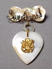 Vintage WWII Military Eagle MOP Sweetheart Heart Pin Brooch Mother of Pearl picture