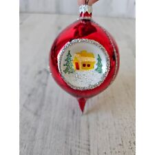 Radko country scene 1992 vintage ornament indent house red sparkle glitter teard picture