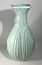 Klein Reid NYC Embossed Ribbed Stripe Celedon Porcelain Vase 13.5