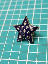 Vtg Blue Star Unsigned With White Rhinestone Gold Tone Lapel Pin Hat Lanyard Pin picture