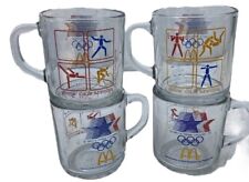 VTG 1984 McDonalds LA OLYMPICS Mug Anchor Hocking Glass Coffee Cup Set of 8 USA picture