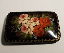 Vintage Hand Painted Russian Wood Laquer Floral Spray Brooch Pin 2 x 1 inch picture