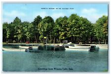 c1940 Greetings From Canoe Boat Port Dock Winona Lake Indiana Vintage Postcard picture