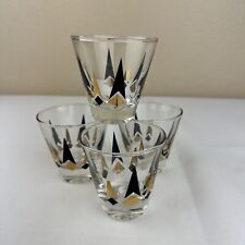 4 Vtg Harlequin ￼Lowball Glasses Black 22Kt Gold Cocktail Shot MCM Barware picture