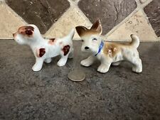 LOT OF 2 VINTAGE CERAMIC DOG FIGURINES MCM Japan Terriers Glossy Porcelain Brown picture