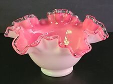 Vintage Fenton Silver Crest Milk  Art Glass Peach Pink Ruffled Bowl picture