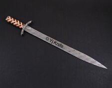 BEAUTIFUL CUSTOM HANDMADE 29 INCHES DAMASCUS STEEL HUNTING SWORD WITH SHEATH picture