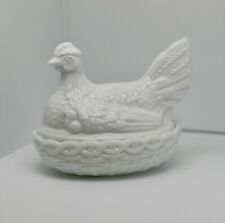 Vintage Indiana White Milk Glass Chicken/Hen on Nest Covered Bowl, Candy Dish picture