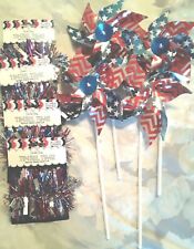 Packed Party Tinsel Hair Clip & Pinwheel Lot Red White Blue Silver 4th of July picture