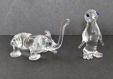 VINTAGE ART CLASS FIGURES ELEPHANT & PENGUIN WITH BLUE EYES HAND-BLOWN GLASS picture