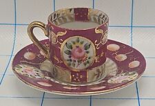 VTG Gold Tone handle w heavy gold gilt rims pink floral red demitasse miniature  picture