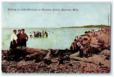 1912 Bathing In Lake Michigan At Manistee Beach Manistee MI Antique Postcard picture