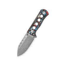 QSP Canary Fixed Blade Knife Black/Blue/Red CF Handle Laminated Damascus QS141-J picture