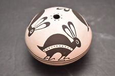 Dolores Lewis Acoma Pueblo Native American Rabbit Pottery Pictorial Seed Pot picture