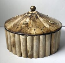 John Richard Gold & Bone Collection Round Container Box Made In India Vintage picture
