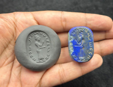 Very Unique Ancient Intaglio Roman King Natural Lapis Lazuli Stamp Beads AD 100 picture